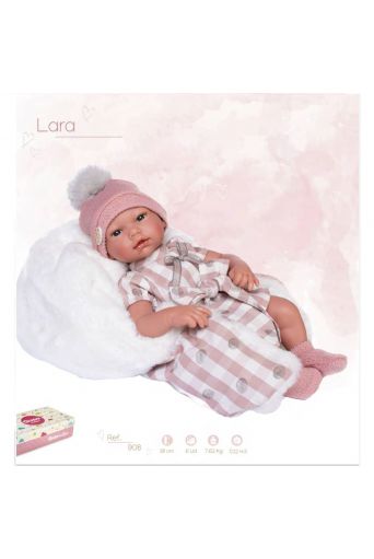 Κούκλα Μωρό, Lara, ροζ καρό ρουχαλάκια και ροζ σκουφάκι - Παιχνίδια στο diaplasibooks.gr