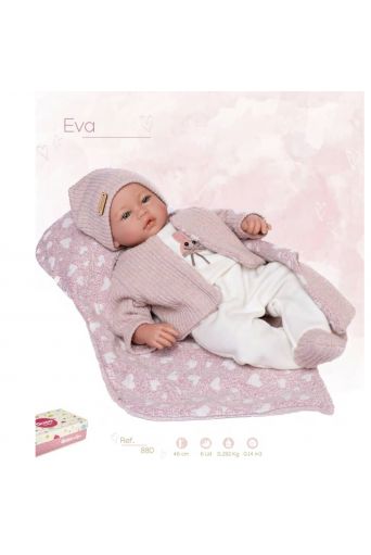 Κούκλα Μωρό, Eva, με ροζ ζακετάκι, 46εκ - Παιχνίδια στο diaplasibooks.gr