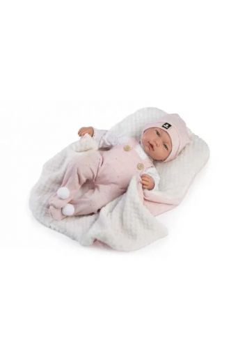 Κούκλα Μωρό, Indira, με ροζ overalls,και σκουφάκι  38cm - Παιχνίδια στο diaplasibooks.gr