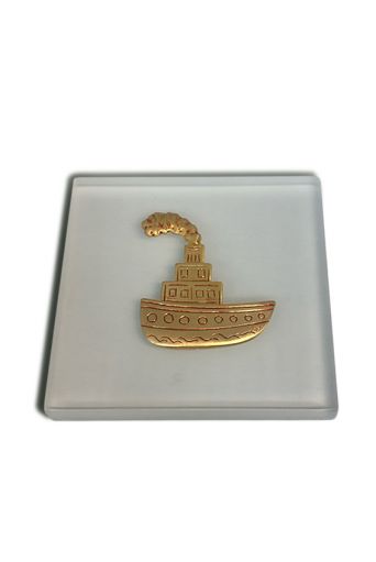 Καράβι με φουγάρο κόκκινο σε plexi glass 10x10x1cm - Art shop στο diaplasibooks.gr