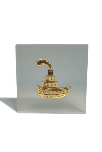 Καράβι με φουγάρο οξειδωμένο σε plexi glass 10x10x1cm - Art shop στο diaplasibooks.gr