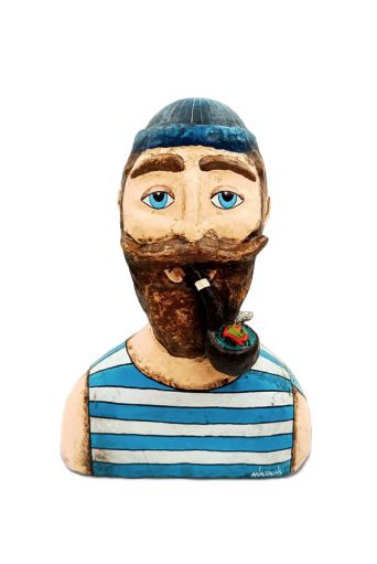 Γλυπτό μπούστο  "Captain pipe' από papier mache  - Art shop στο diaplasibooks.gr
