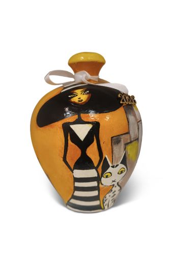 Κουμπαράς - γούρι  "Στάμνα Art" γυναίκα με γάτα - Art shop στο diaplasibooks.gr