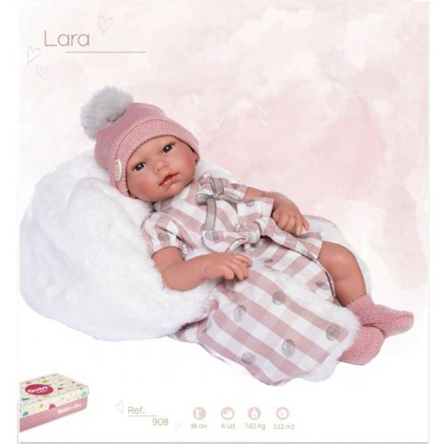 Κούκλα Μωρό, Lara, ροζ καρό ρουχαλάκια και ροζ σκουφάκι - Παιχνίδια στο diaplasibooks.gr