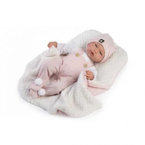 Κούκλα Μωρό, Indira, με ροζ overalls,και σκουφάκι  38cm - Παιχνίδια στο diaplasibooks.gr