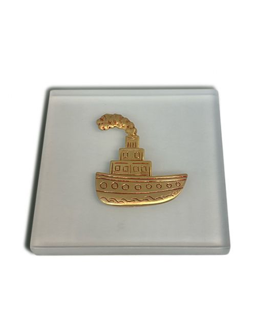 Καράβι με φουγάρο κόκκινο σε plexi glass 10x10x1cm - Art shop στο diaplasibooks.gr