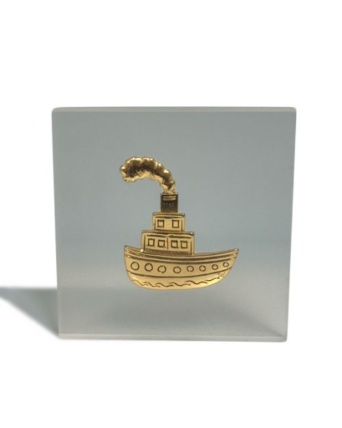 Καράβι με φουγάρο οξειδωμένο σε plexi glass 10x10x1cm - Art shop στο diaplasibooks.gr