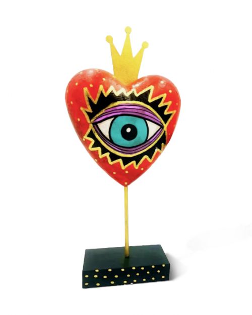 Καρδιά με μάτι και κορώνα από papier mache - Art shop στο diaplasibooks.gr